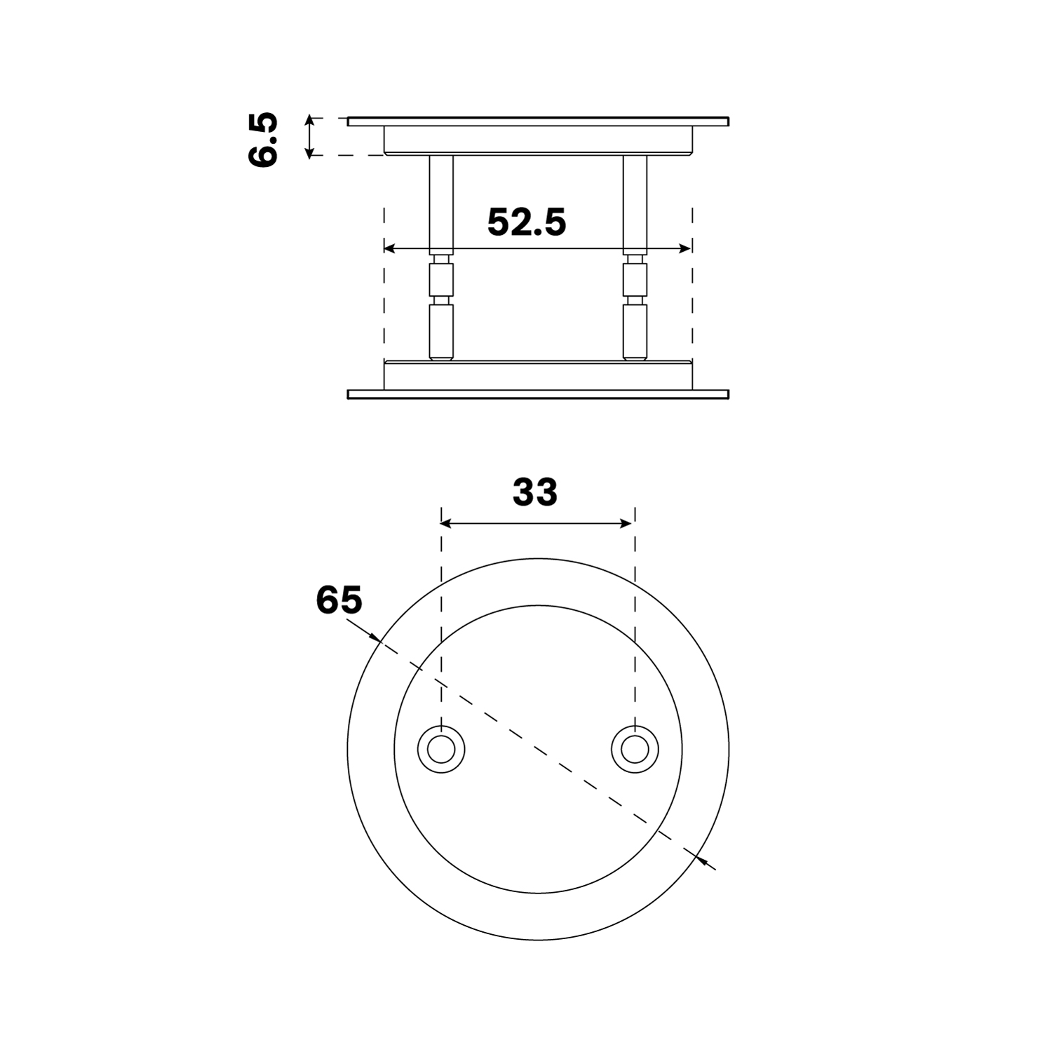 56193 Round Passage Cavity Slider 65mm Line Drawing