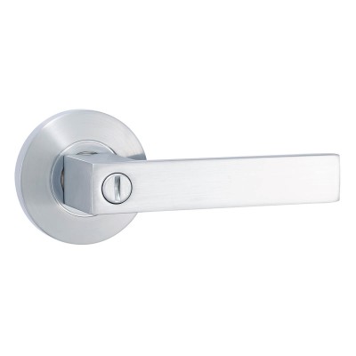 Satin chrome privacy door handle with lock - for bathrooms