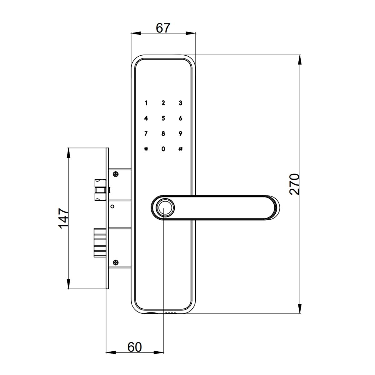 smart lock dimensions line drawing rectangle