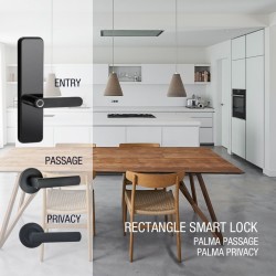Palma passage and privacy door handles, with the Rectangle digital lock