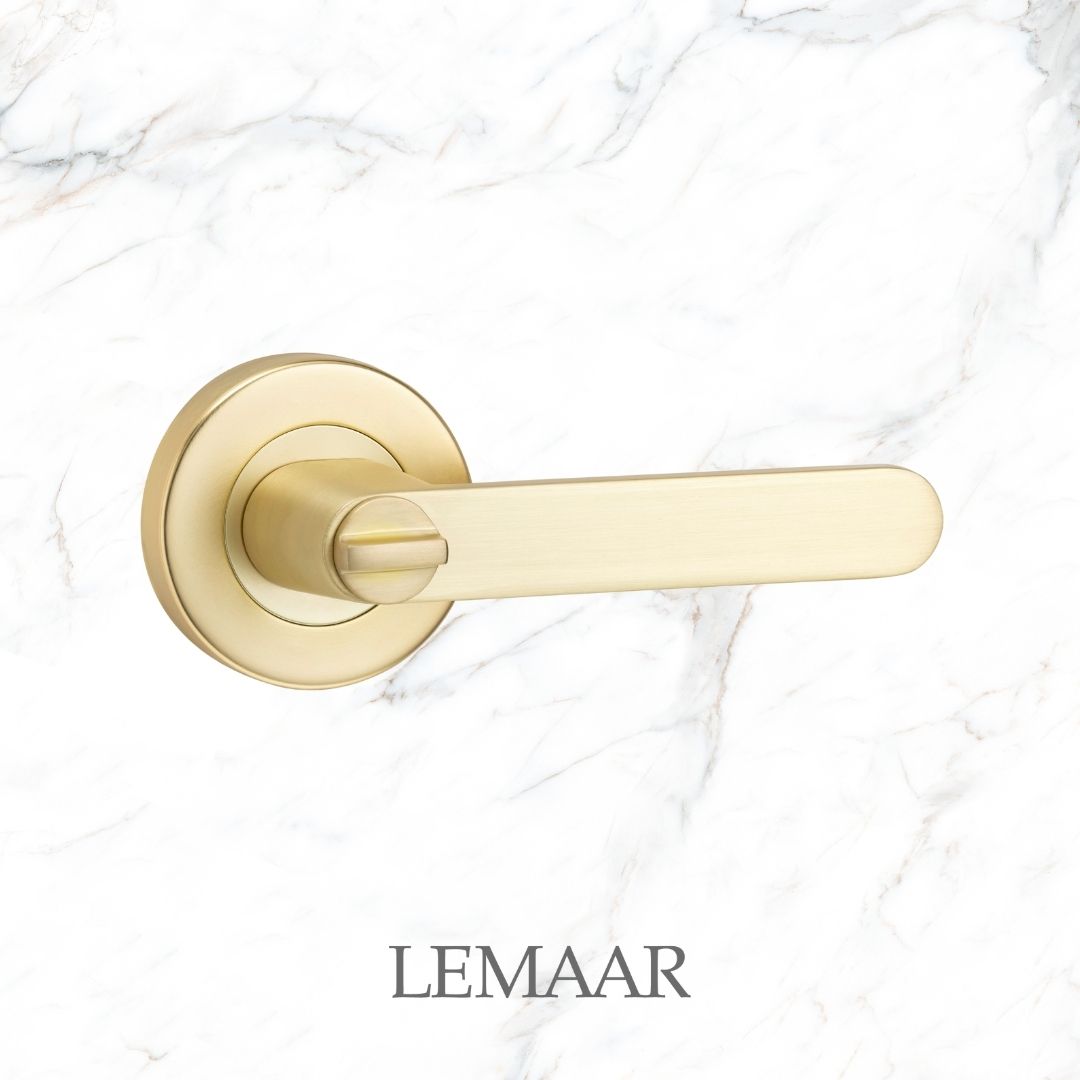 brushed brass door handle Almeri privacy with lock Lemaar